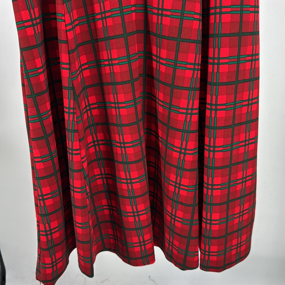 Calvin Klein Red and Green Plaid Midi Dress 3/4 sleeve puff shoulder holiday 16 - Picture 5 of 12